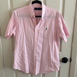 Ralph Lauren pink seersucker short sleeve button up size medium
